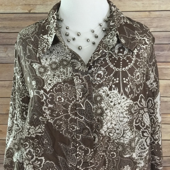 COLDWATER CREEK Brown/White Floral Shirt - Picture 2 of 7